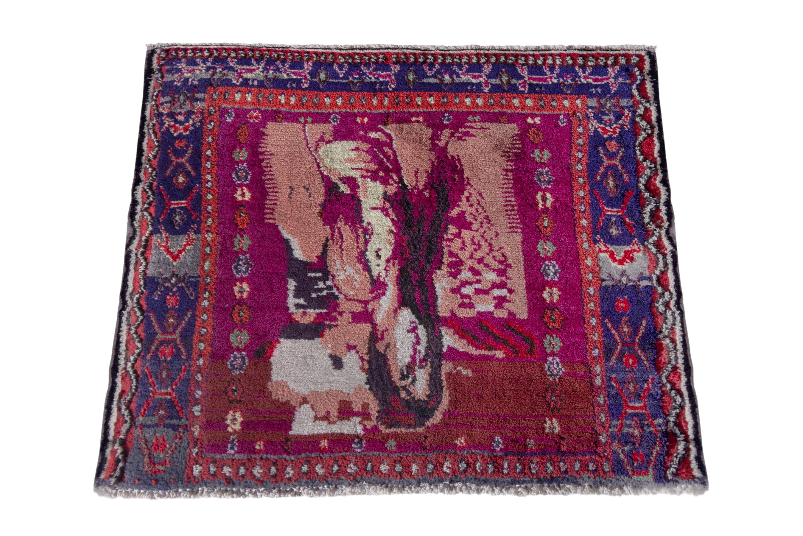 Persian Sirjan accent rug in magenta and burgundy, view 2 of 7