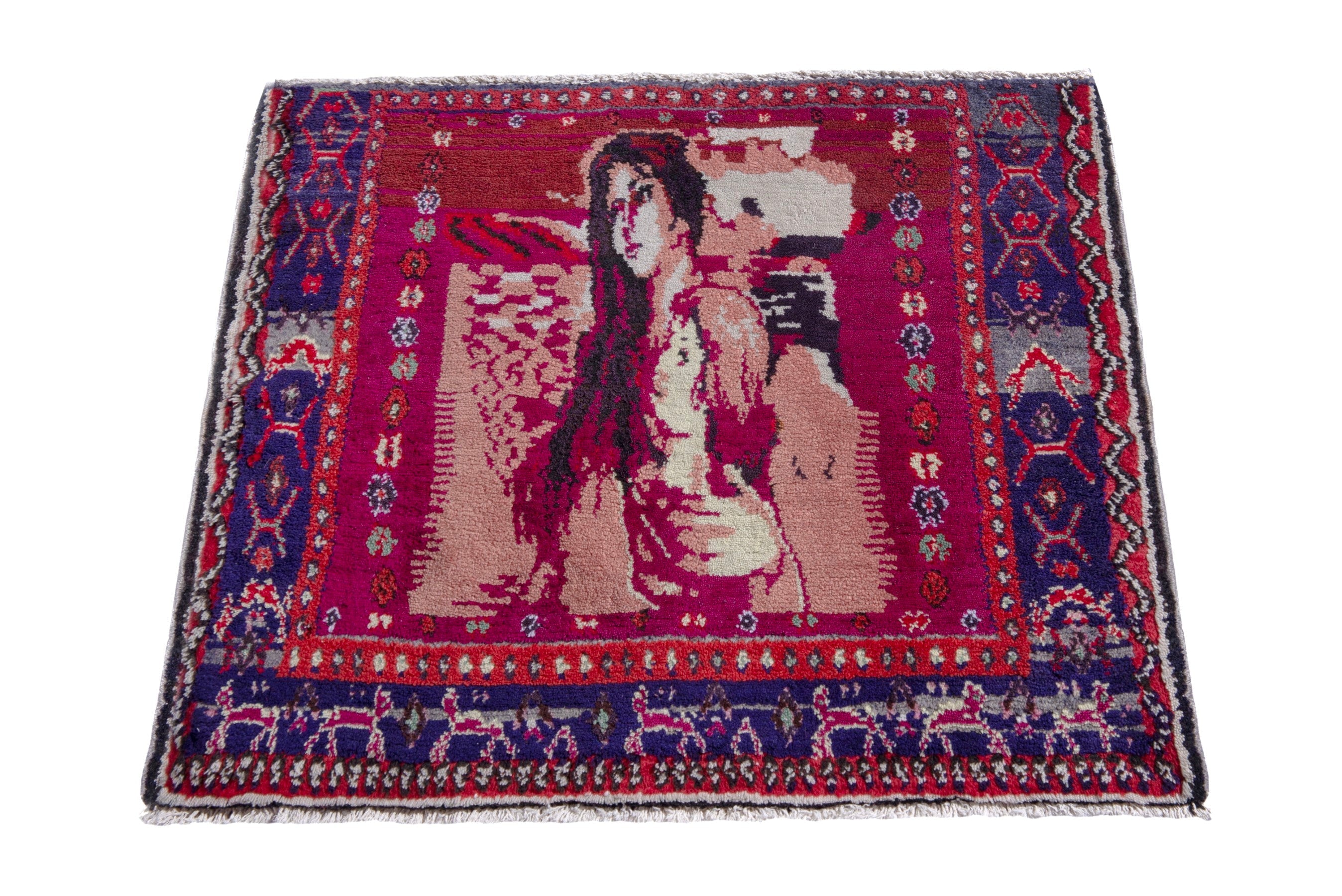 Persian Sirjan accent rug in magenta and burgundy, view 3 of 7