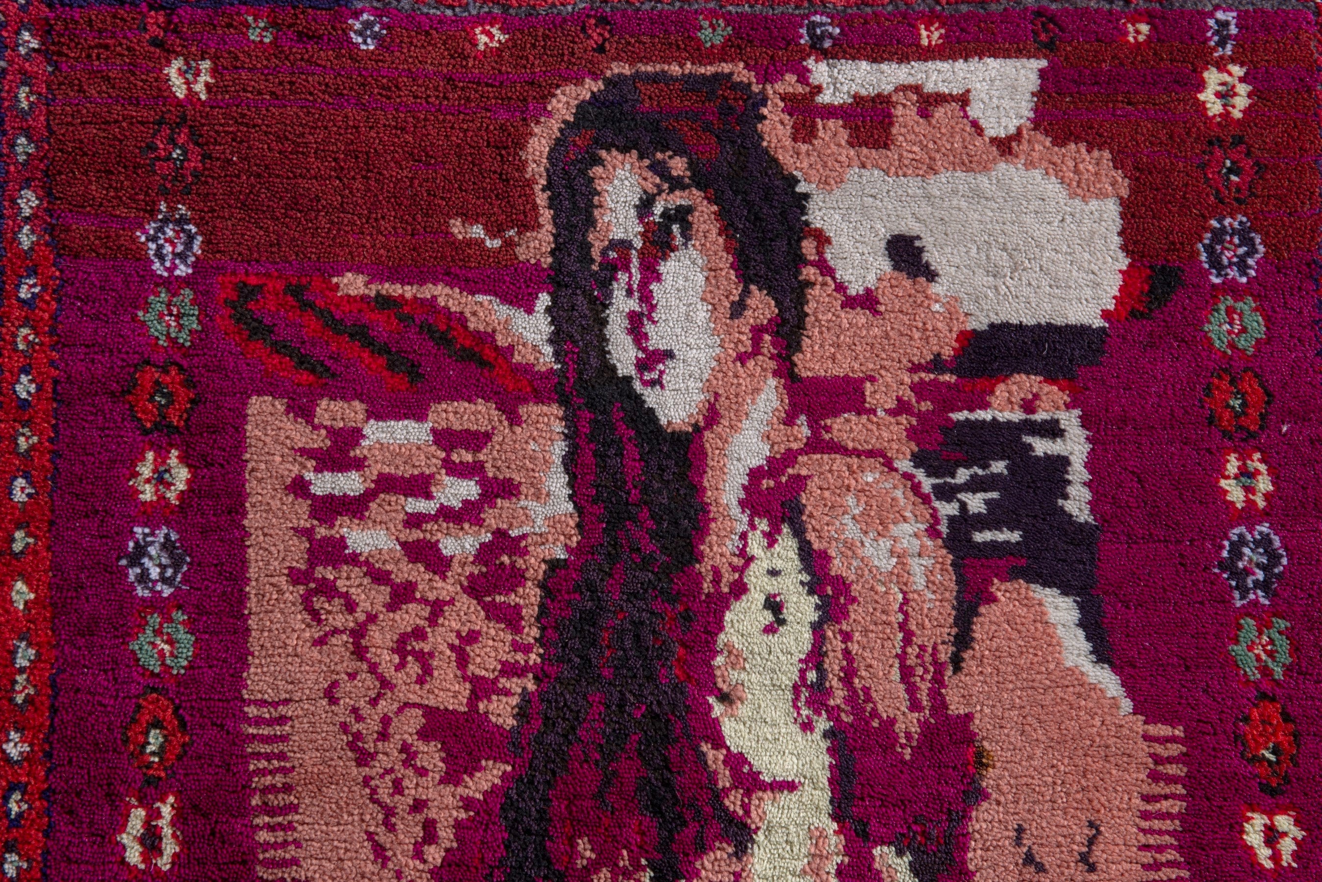 Persian Sirjan accent rug in magenta and burgundy, view 6 of 7