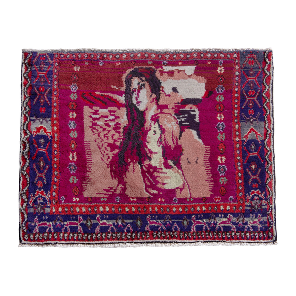 Persian Sirjan accent rug in magenta and burgundy, 2'4" x 2'