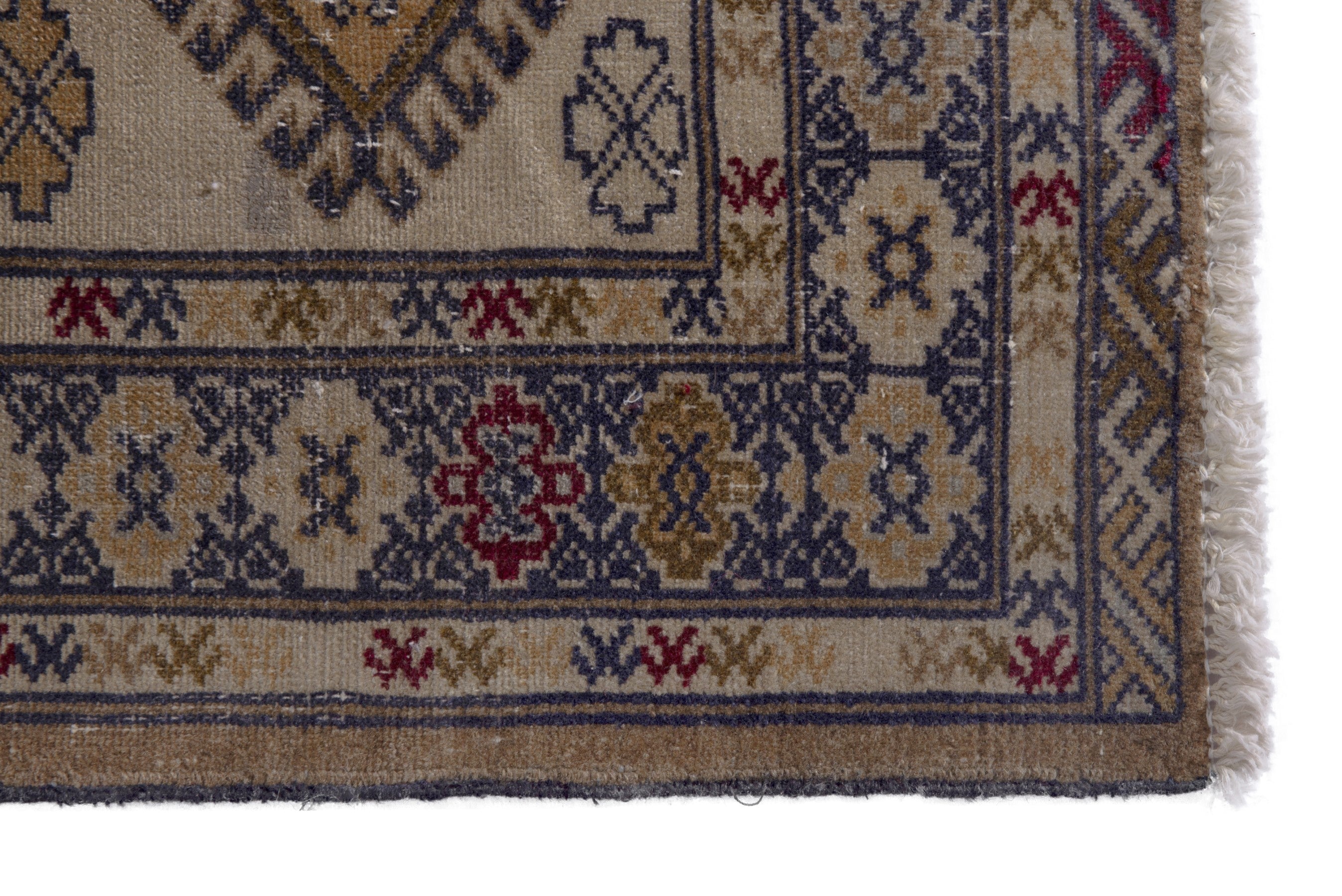 Persian Torkaman accent rug in cream and dark blue, view 5 of 8