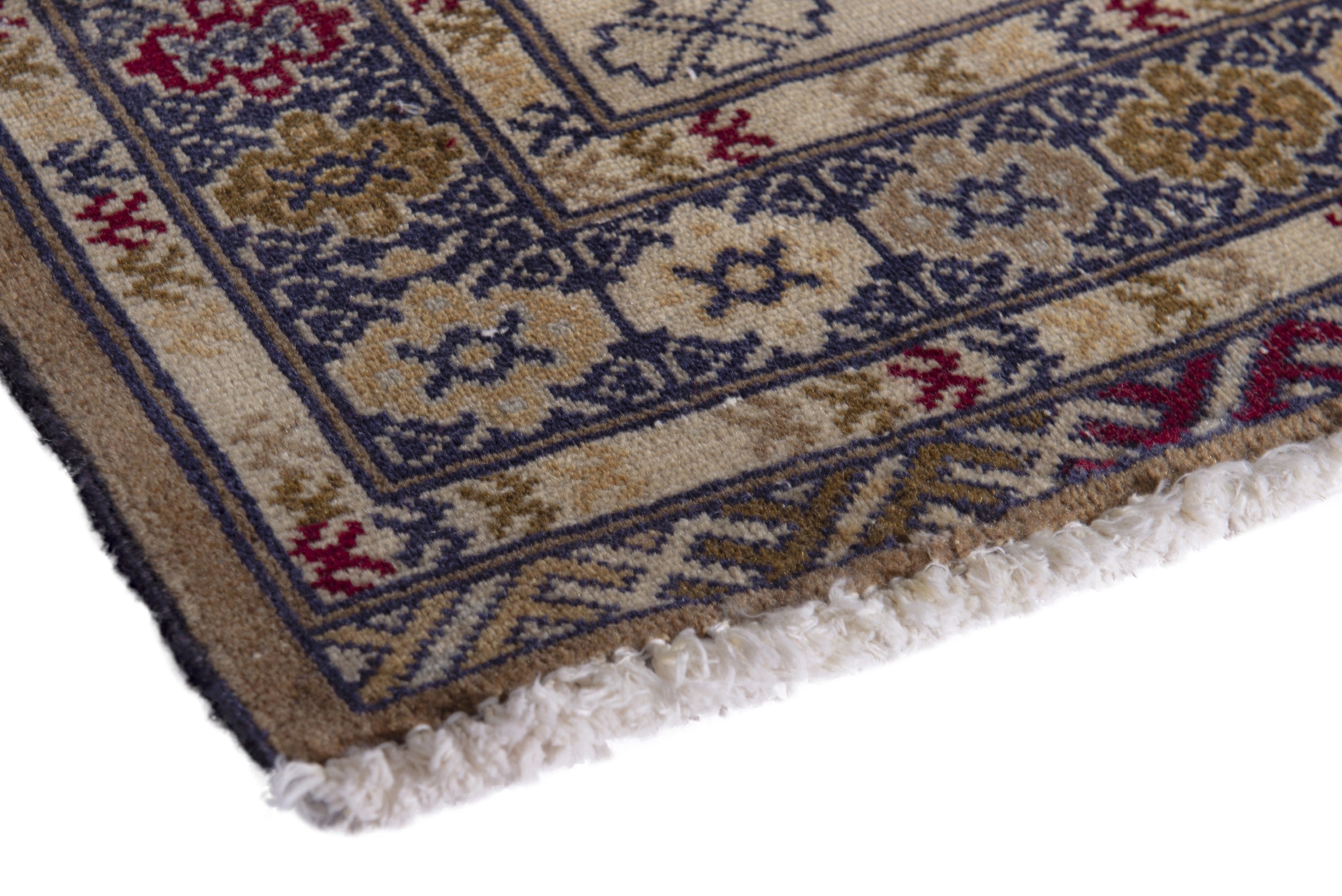 Persian Torkaman accent rug in cream and dark blue, view 4 of 8