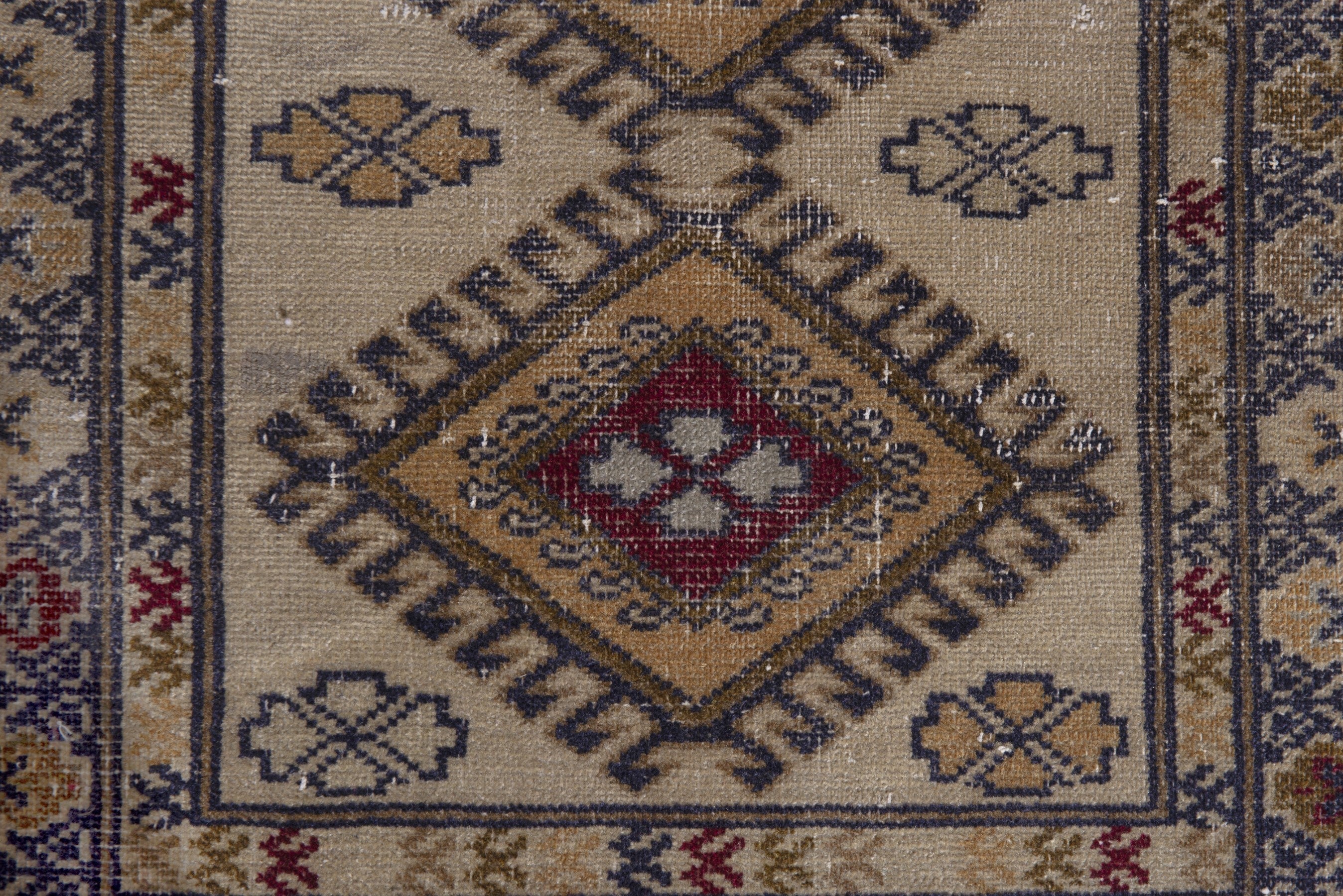 Persian Torkaman accent rug in cream and dark blue, view 7 of 8