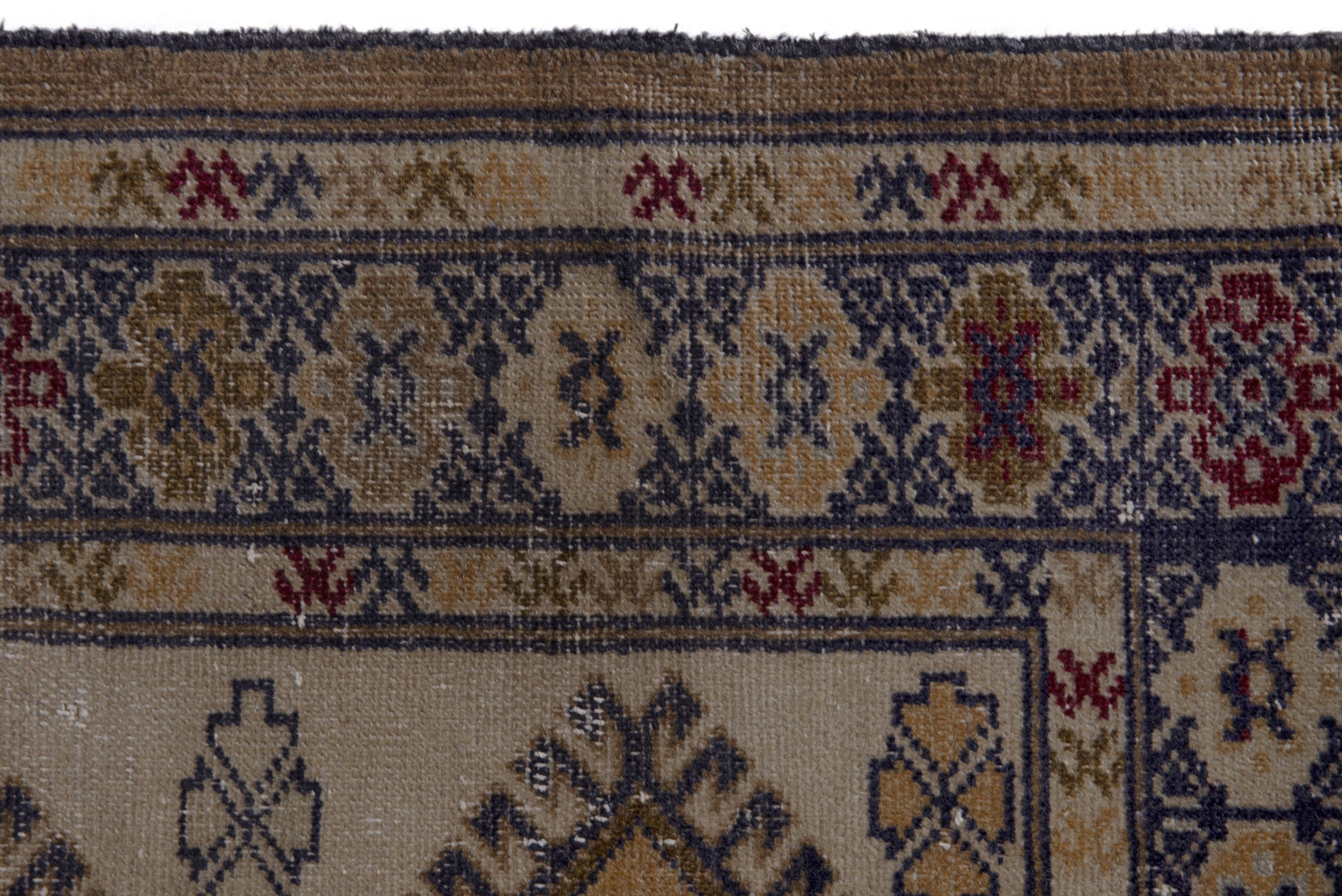 Persian Torkaman accent rug in cream and dark blue, view 6 of 8