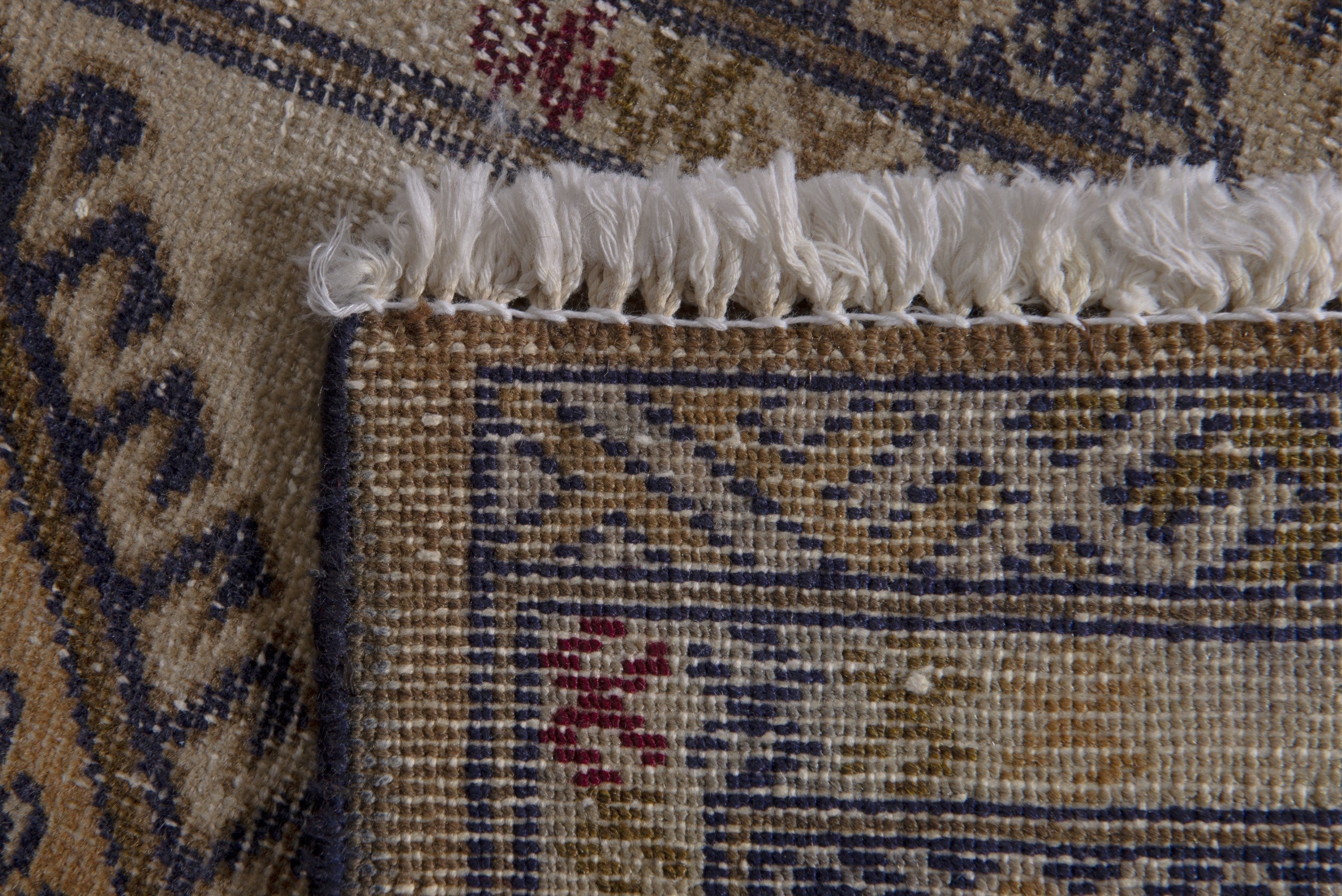 Persian Torkaman accent rug in cream and dark blue, view 8 of 8