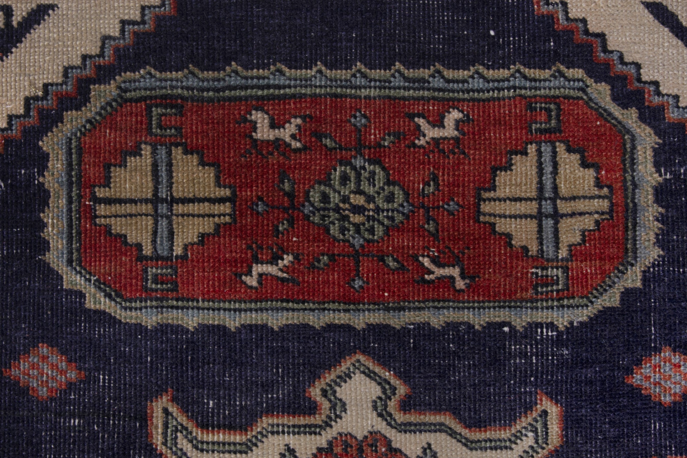 Persian Ardabil accent rug in navy and cream, view 6 of 7
