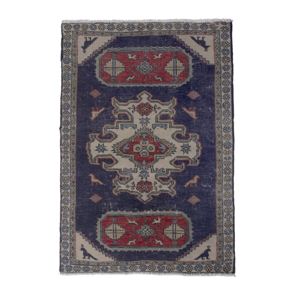 Persian Ardabil accent rug in navy and cream, 2'4" x 3'1"