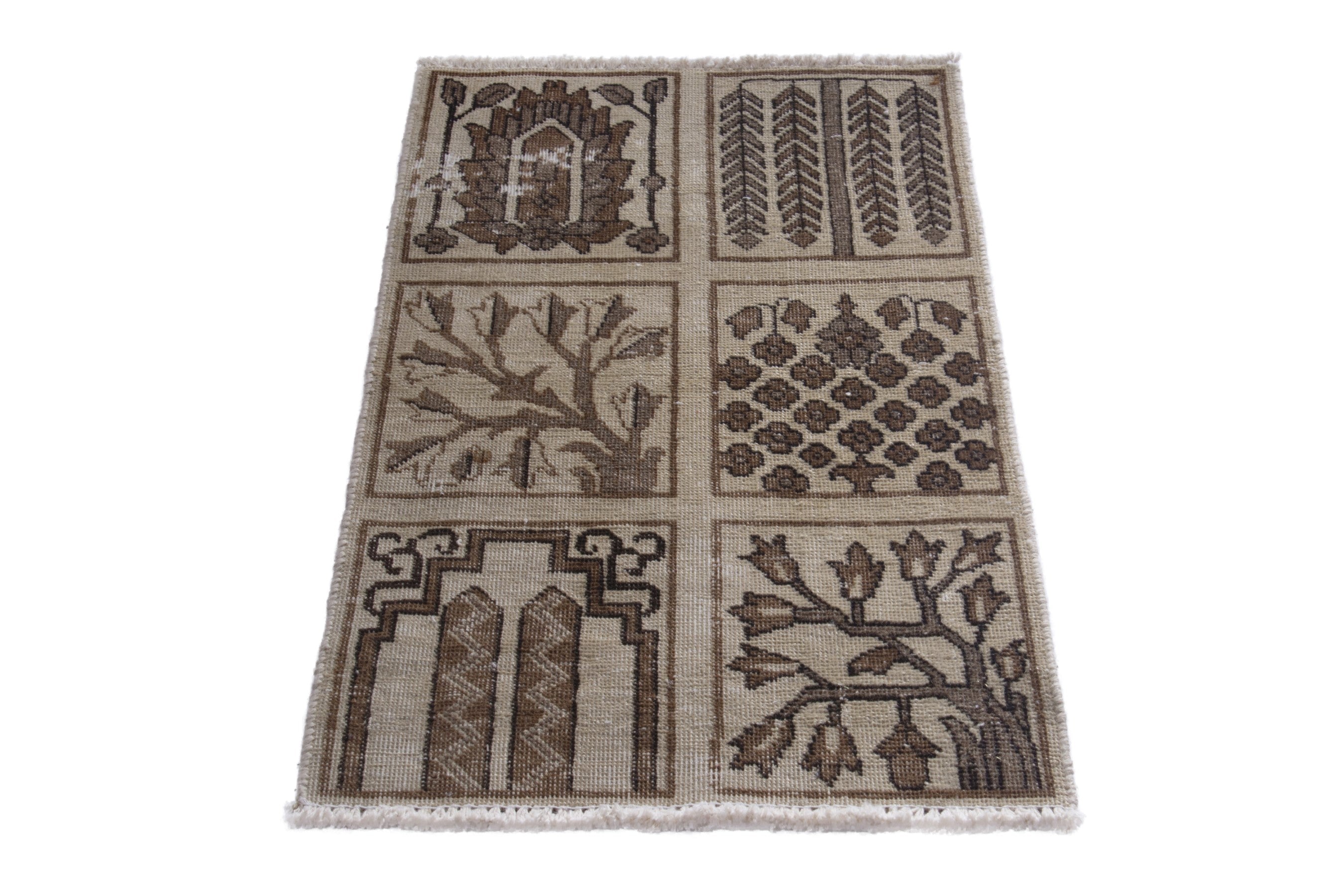 Persian Tabriz accent rug in cream and brown, view 2 of 7
