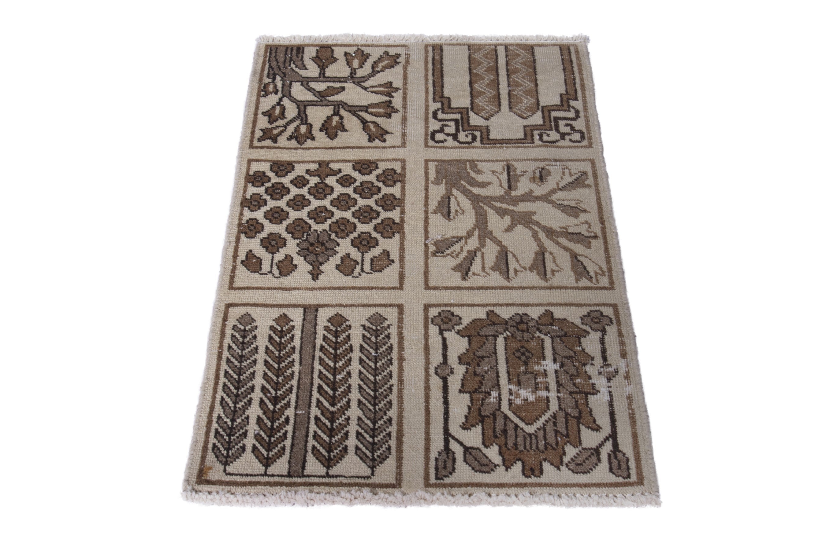 Persian Tabriz accent rug in cream and brown, view 3 of 7