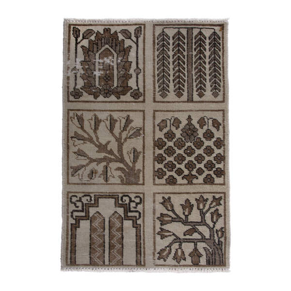 Persian Tabriz accent rug in cream and brown, 1'8" x 2'10"