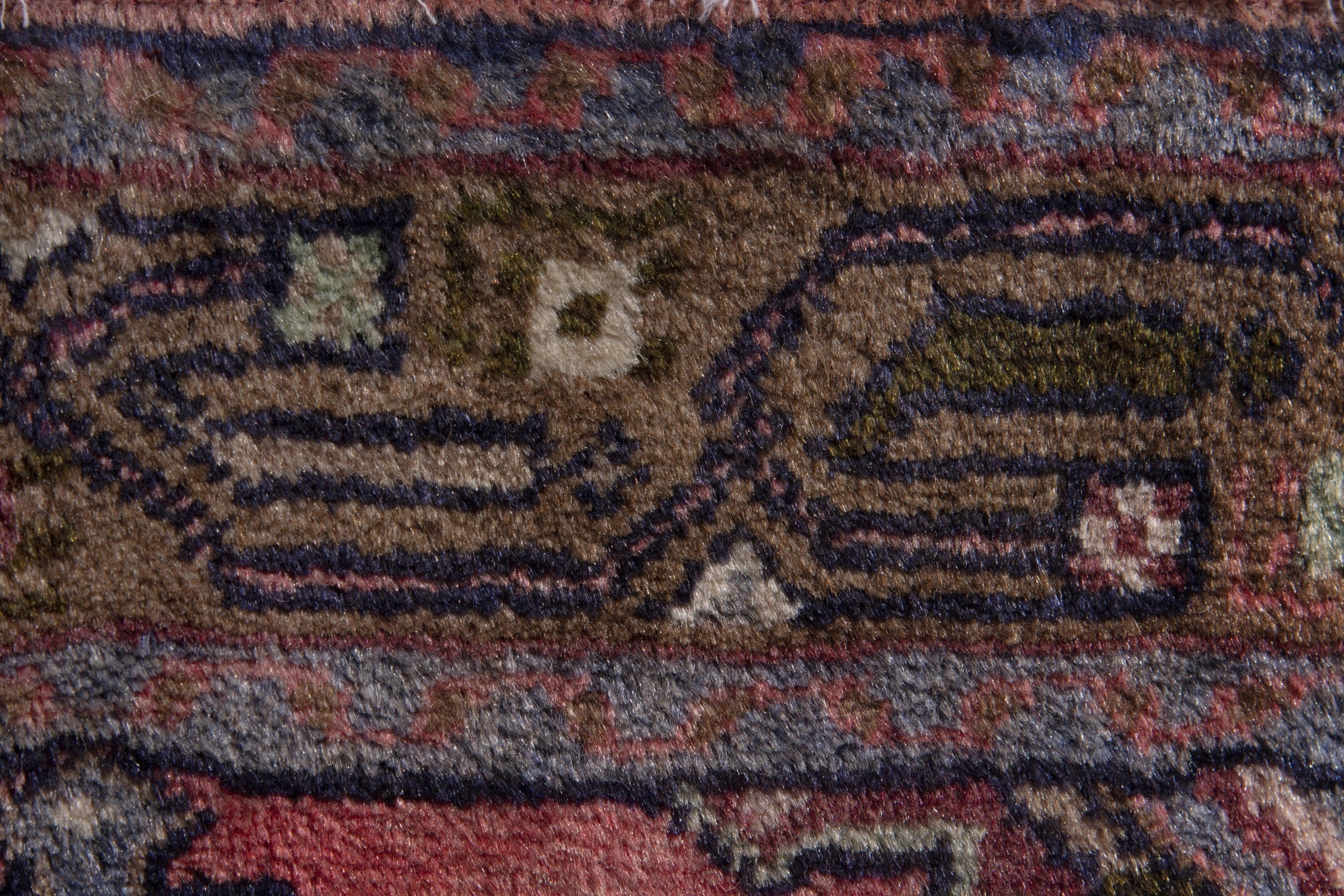 Persian Hamedan accent rug in rose and dark blue, view 6 of 7