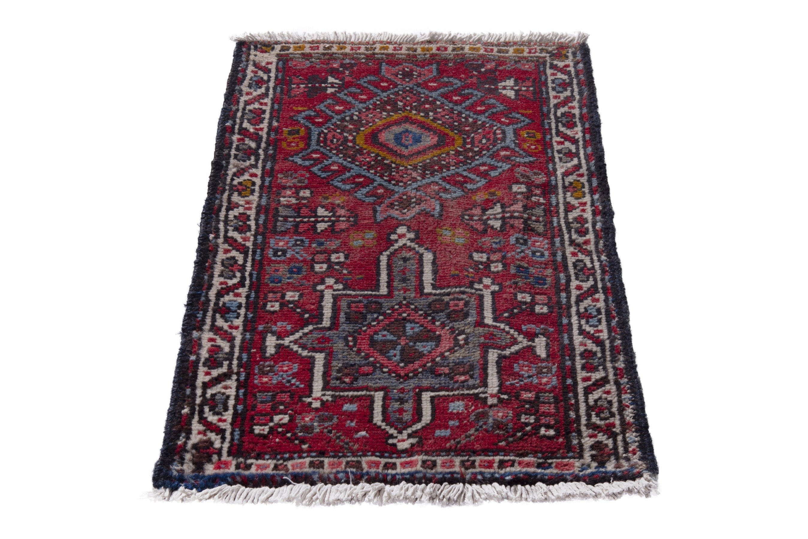 Persian Gharajeh accent rug in deep red and burgundy, view 2 of 7