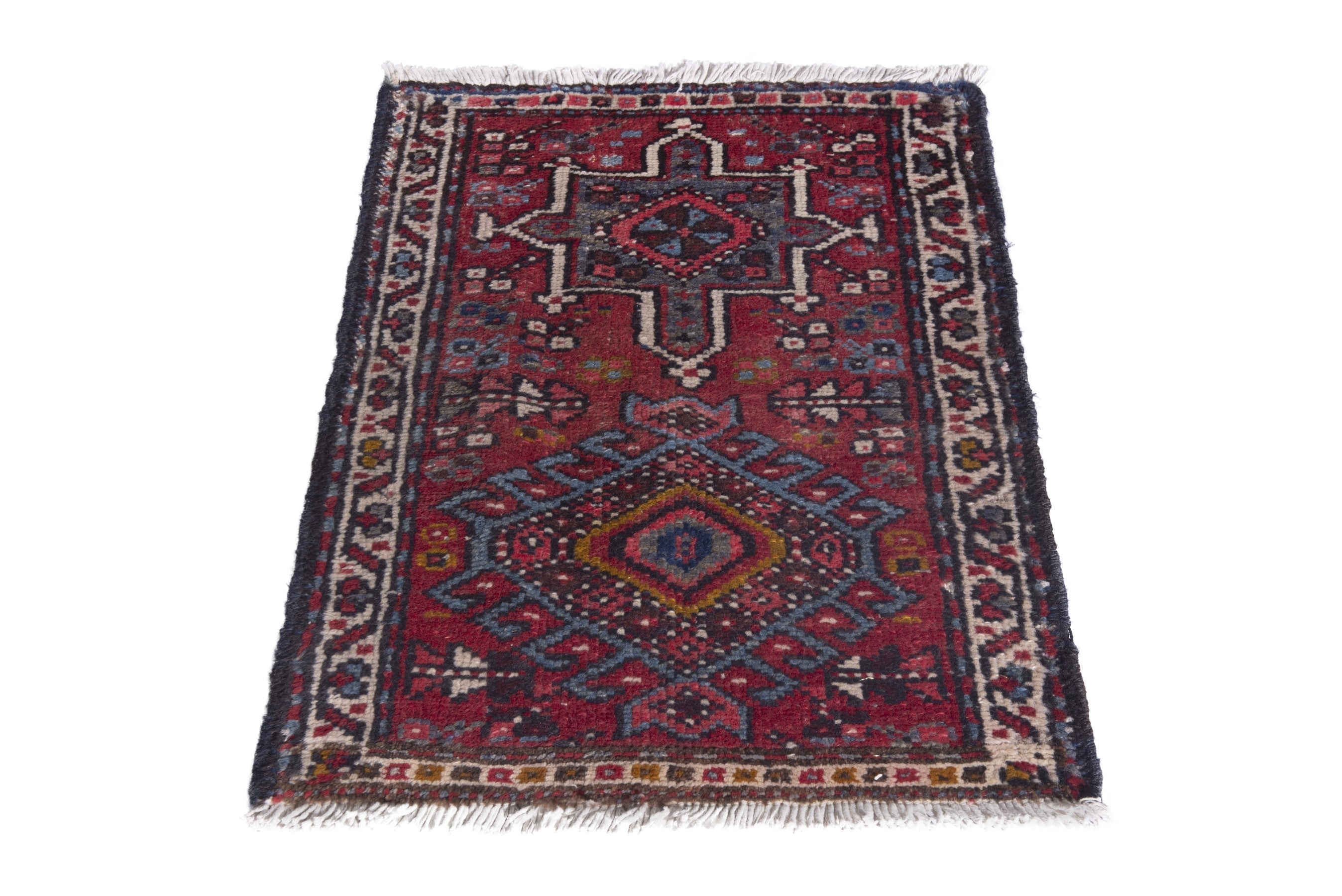 Persian Gharajeh accent rug in deep red and burgundy, view 3 of 7