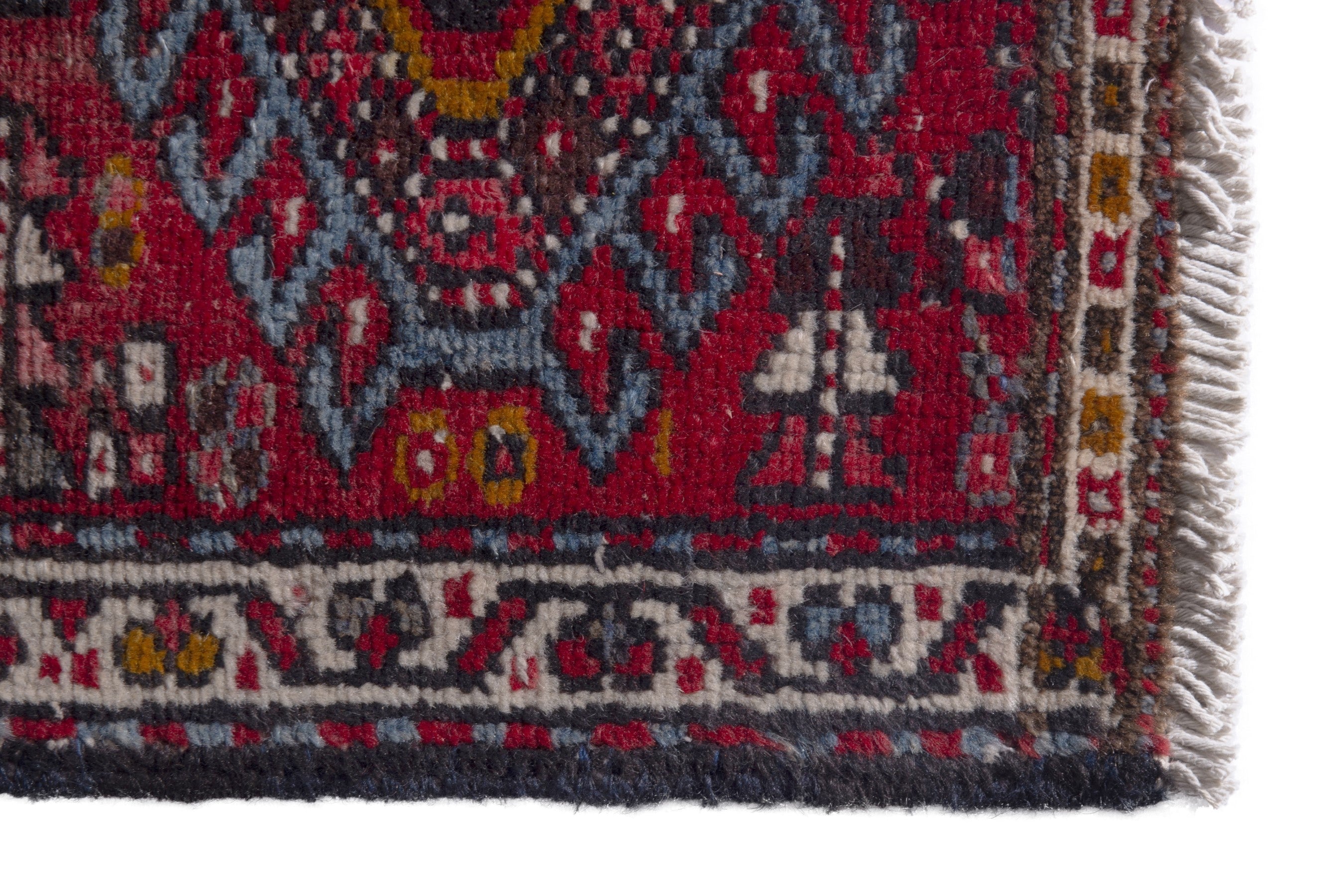 Persian Gharajeh accent rug in deep red and burgundy, view 5 of 7