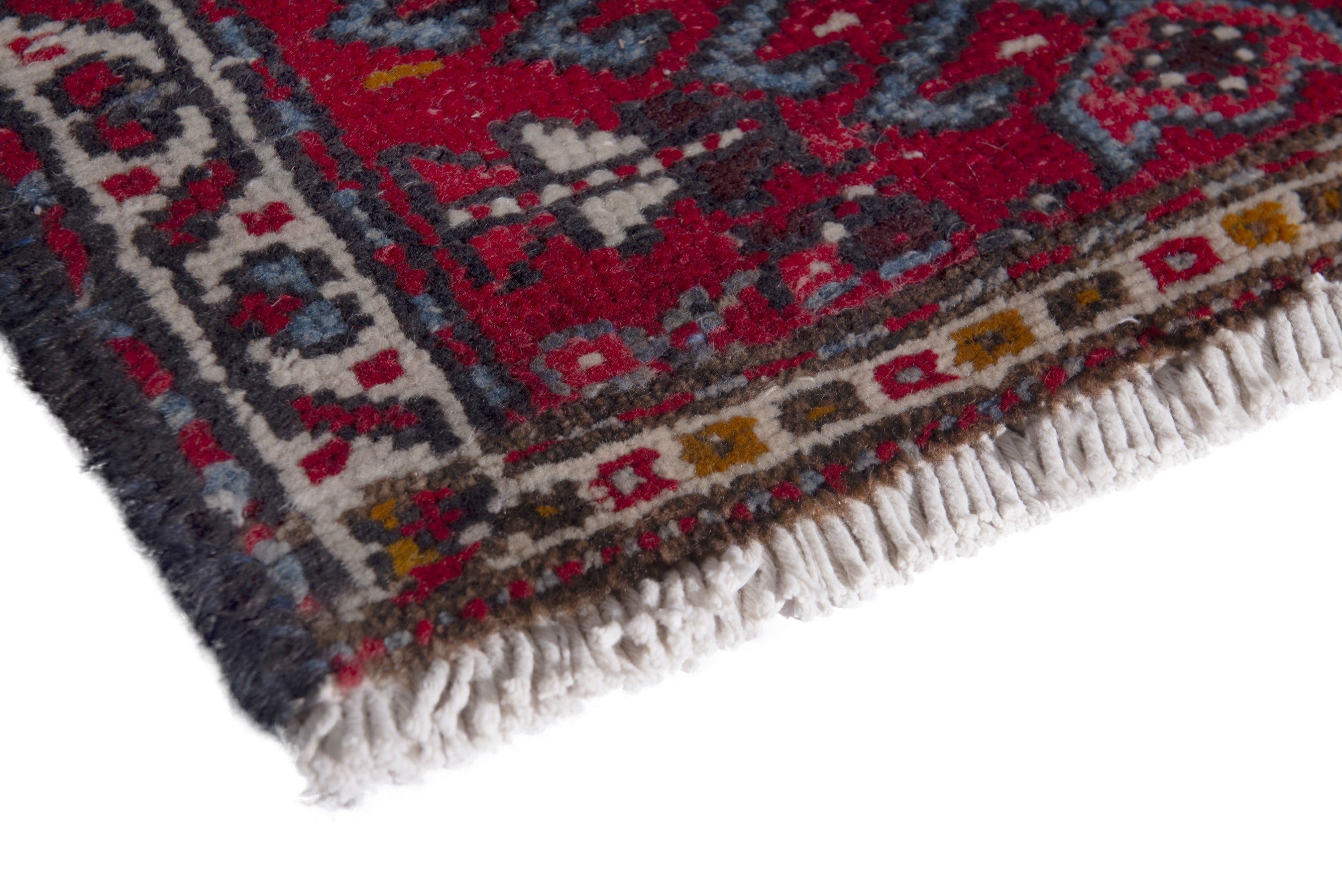 Persian Gharajeh accent rug in deep red and burgundy, view 4 of 7
