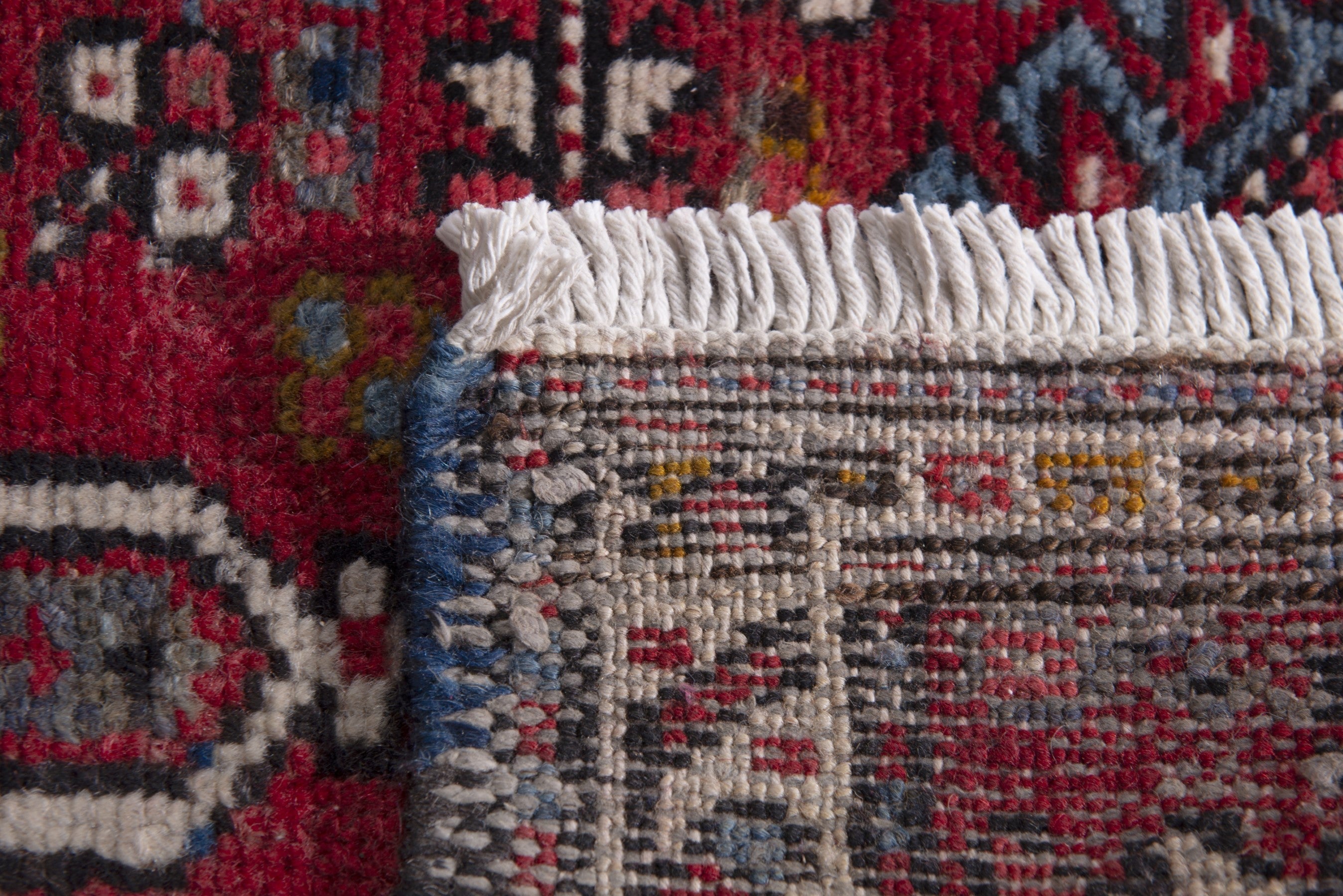 Persian Gharajeh accent rug in deep red and burgundy, view 7 of 7