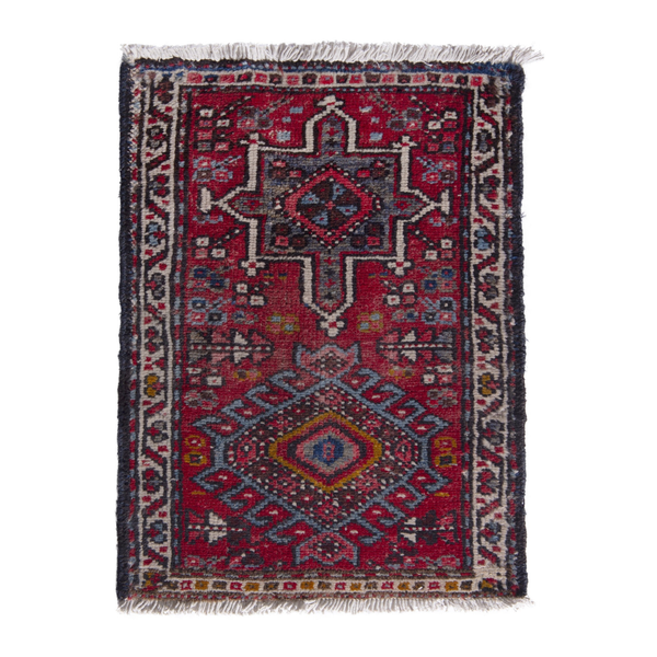 Persian Gharajeh accent rug in deep red and burgundy, 1'9" x 2'5"