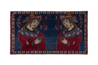 Persian Shahreza accent rug in navy and deep red, view 2 of 10