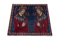 Persian Shahreza accent rug in navy and deep red, view 3 of 10