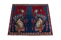 Persian Shahreza accent rug in navy and deep red, view 4 of 10