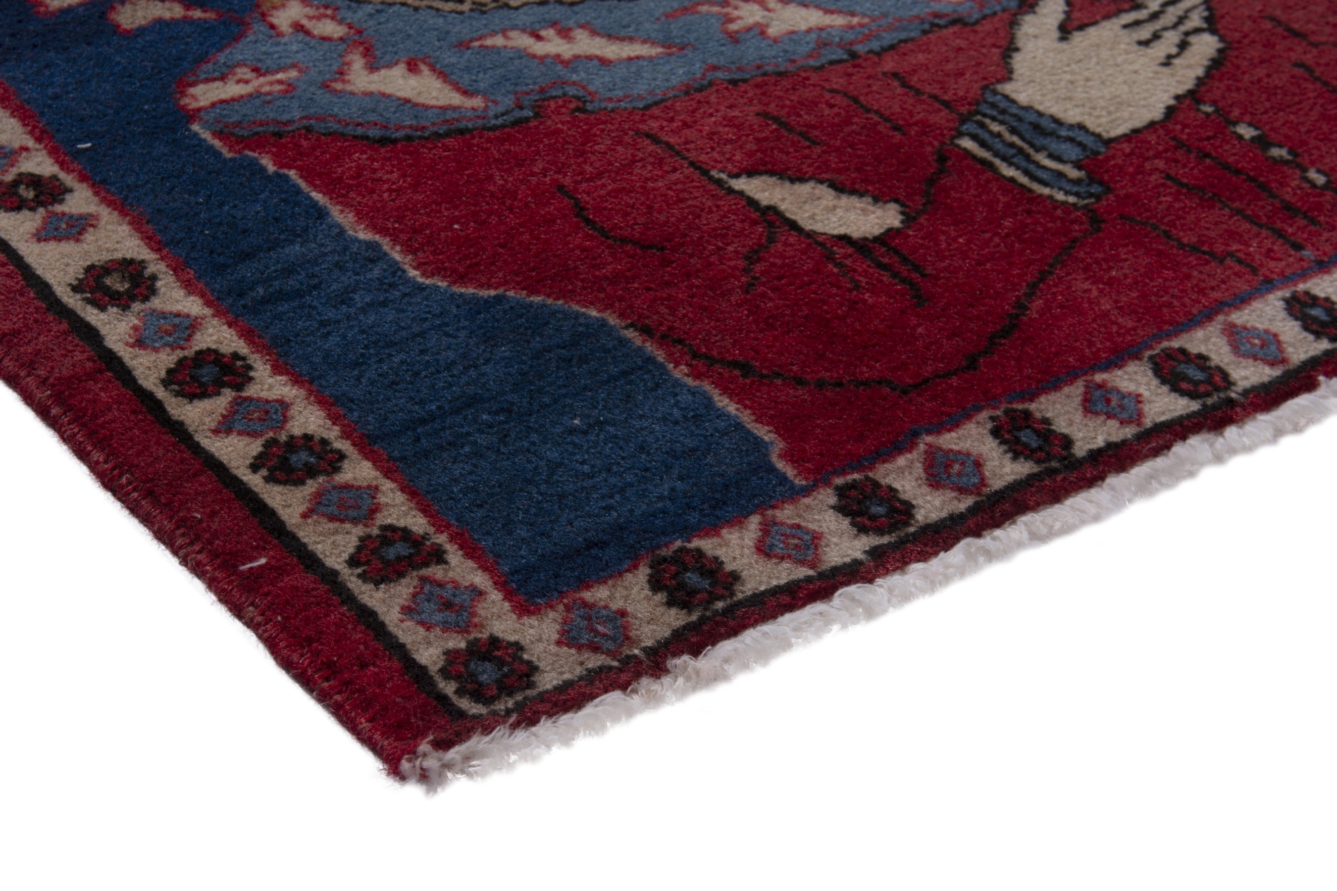 Persian Shahreza accent rug in navy and deep red, view 4 of 9