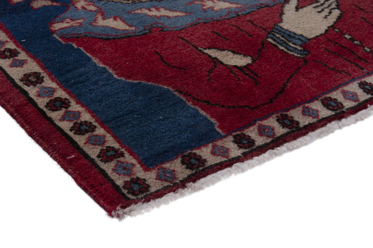 Persian Shahreza accent rug in navy and deep red, view 6 of 10