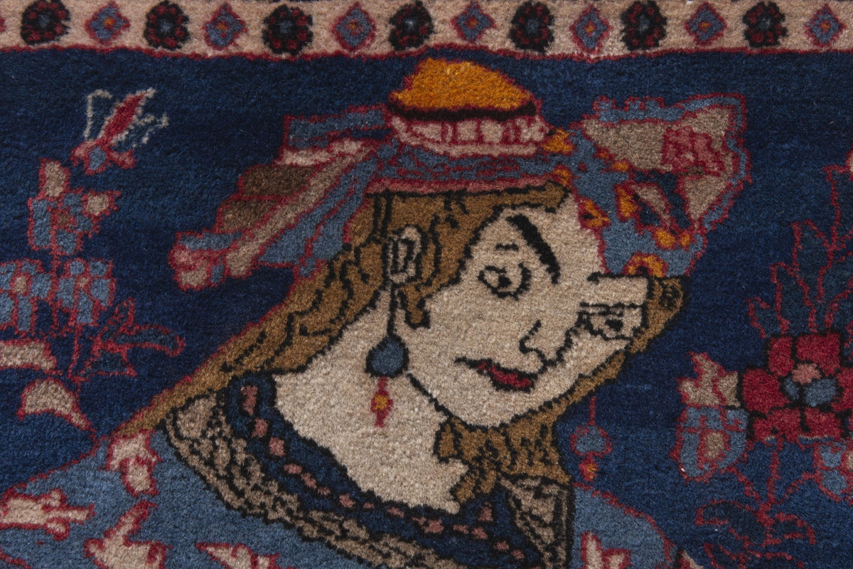 Persian Shahreza accent rug in navy and deep red, view 7 of 10