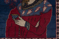 Persian Shahreza accent rug in navy and deep red, view 8 of 10