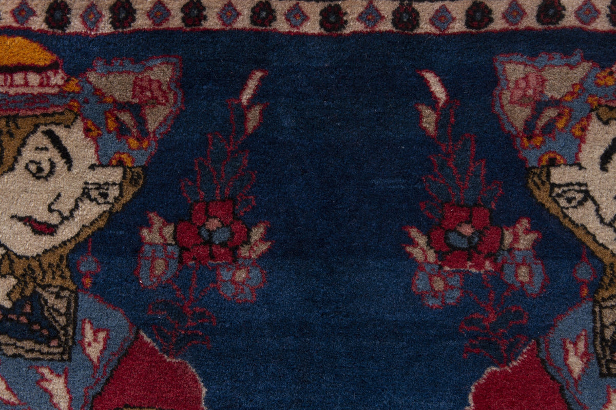 Persian Shahreza accent rug in navy and deep red, view 9 of 10