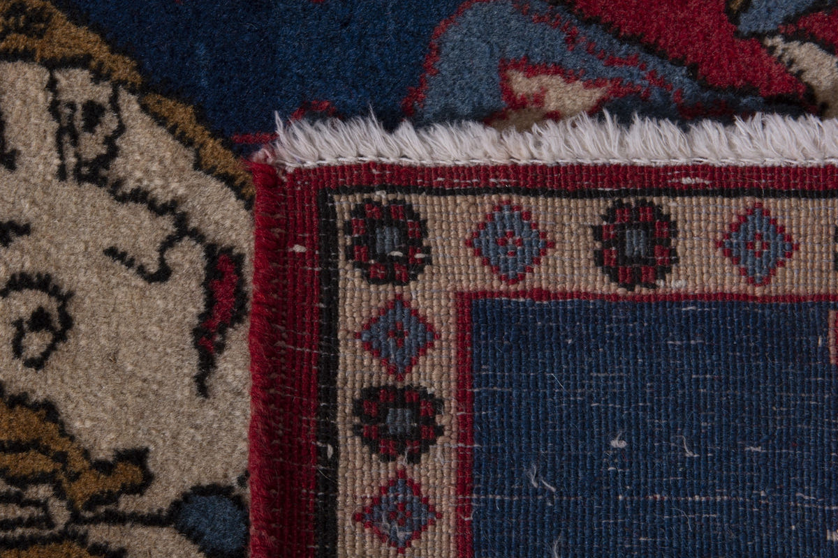 Persian Shahreza accent rug in navy and deep red, view 10 of 10