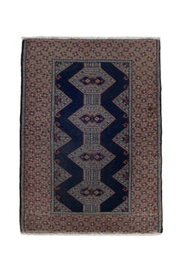 Persian Torkaman accent rug in navy and greige, view 2 of 10