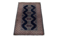 Persian Torkaman accent rug in navy and greige, view 3 of 10