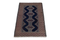Persian Torkaman accent rug in navy and greige, view 4 of 10
