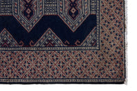 Persian Torkaman accent rug in navy and greige, view 5 of 10