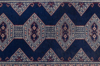 Persian Torkaman accent rug in navy and greige, view 7 of 10