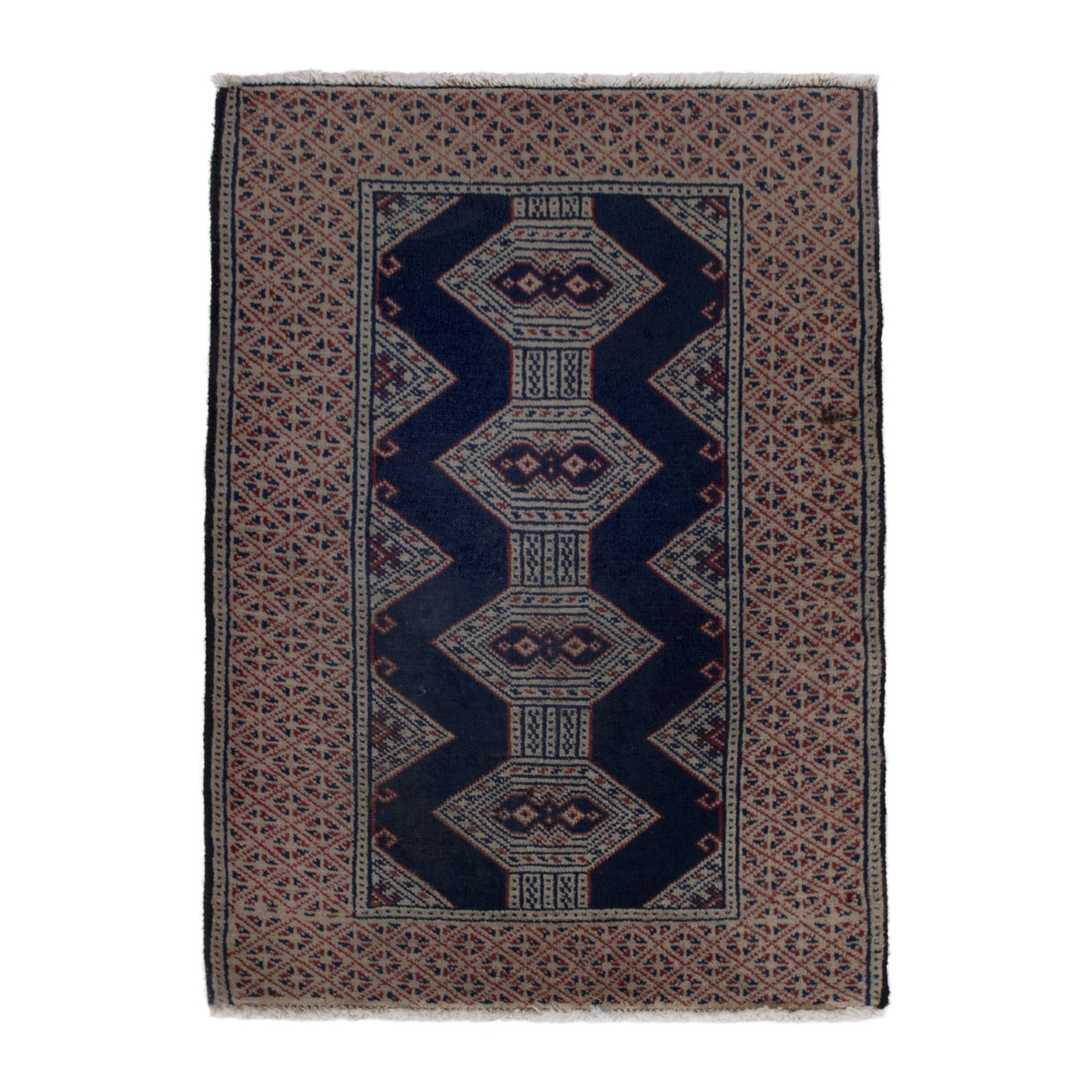 Persian Torkaman accent rug in navy and greige, 2'1" x 2'11"