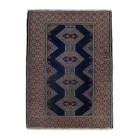 Persian Torkaman accent rug in navy and greige, 2'1" x 2'11"