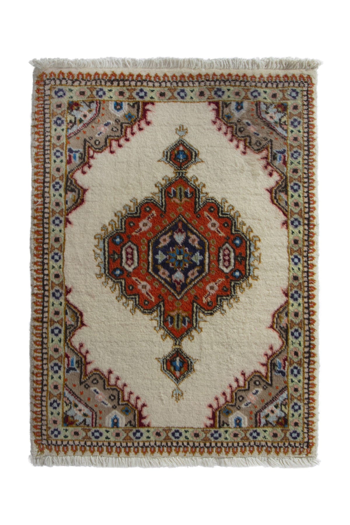Persian Tabriz accent rug in ivory and rust, view 2 of 9