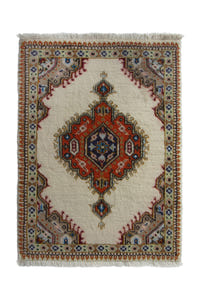 Persian Tabriz accent rug in ivory and rust, view 2 of 9