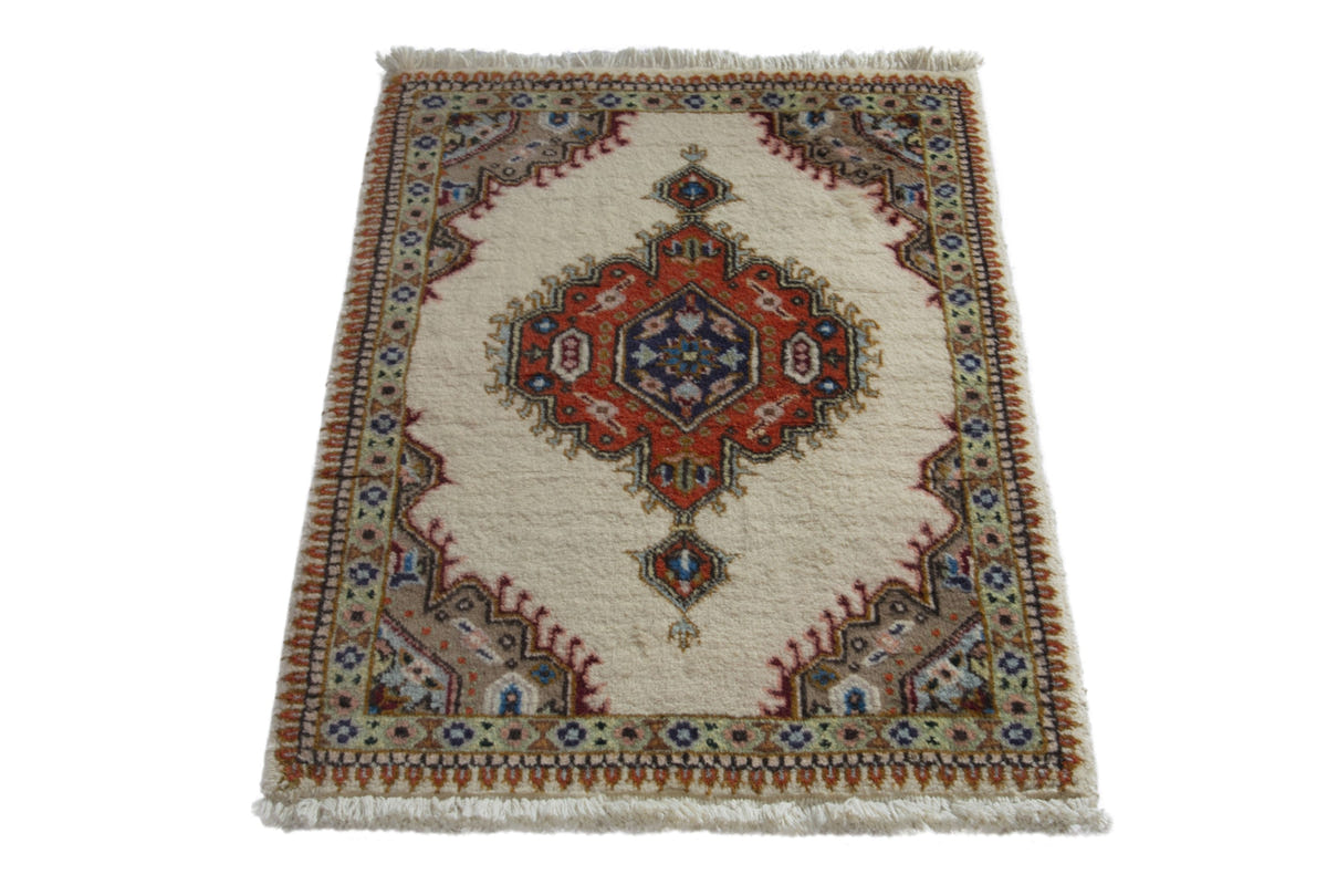 Persian Tabriz accent rug in ivory and rust, view 3 of 9