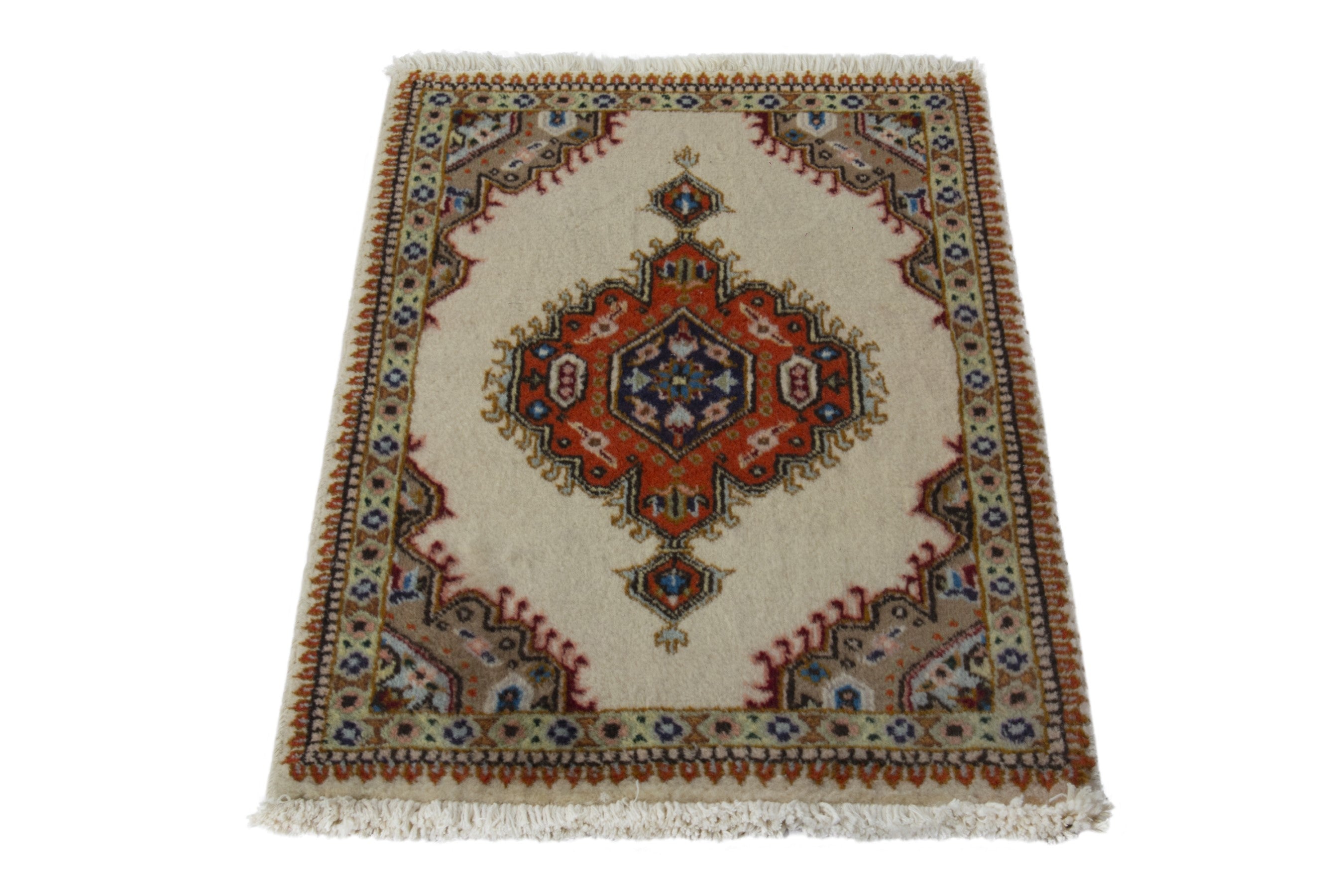 Persian Tabriz accent rug in ivory and rust, view 3 of 8