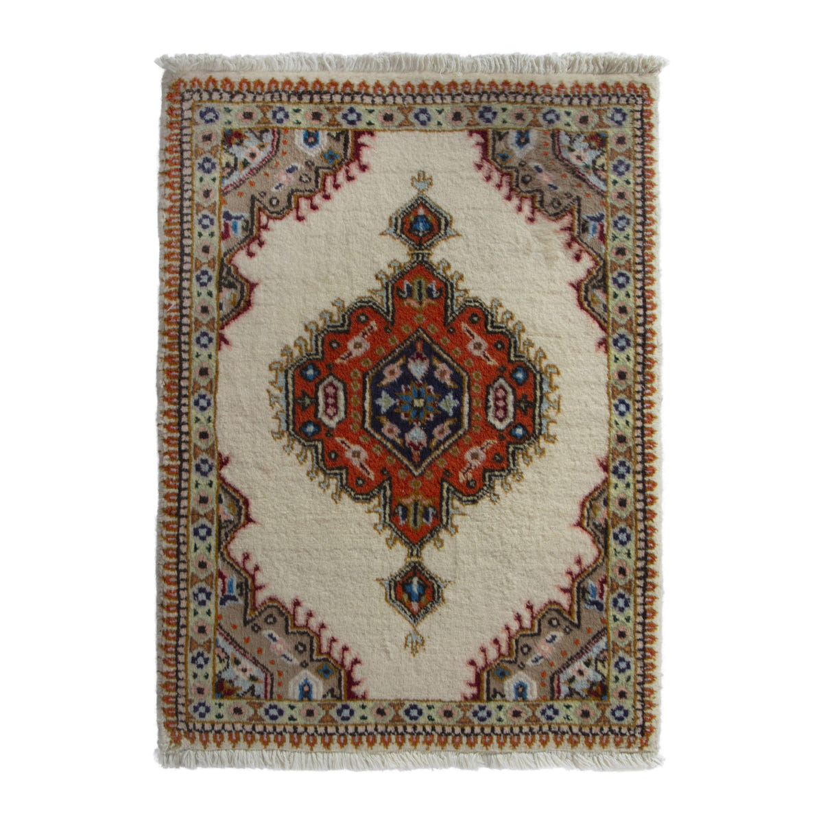 Persian Tabriz accent rug in ivory and rust, 1'11" x 2'11"