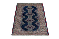 Persian Torkaman accent rug in navy and greige, view 3 of 9
