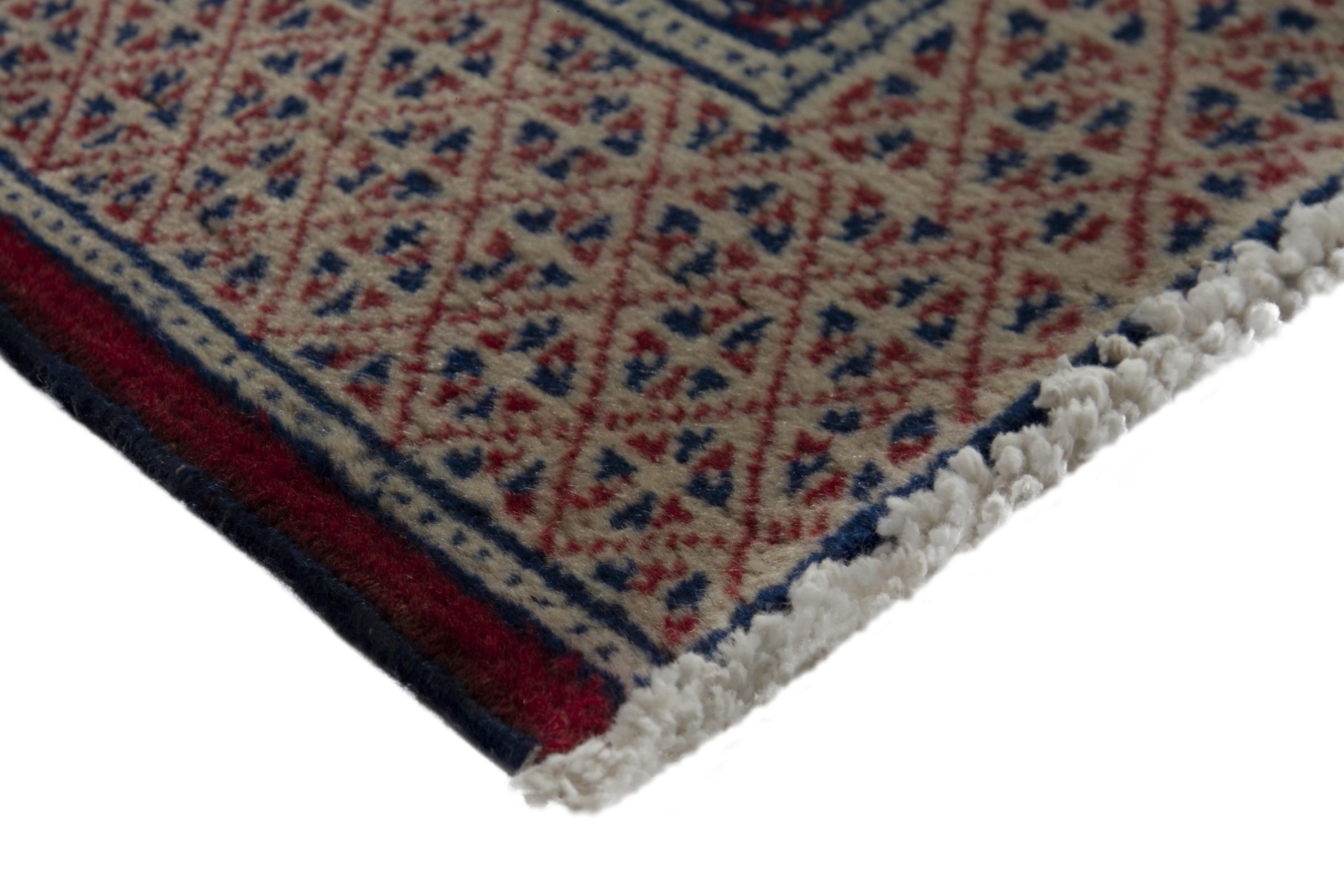 Persian Torkaman accent rug in navy and greige, view 4 of 8