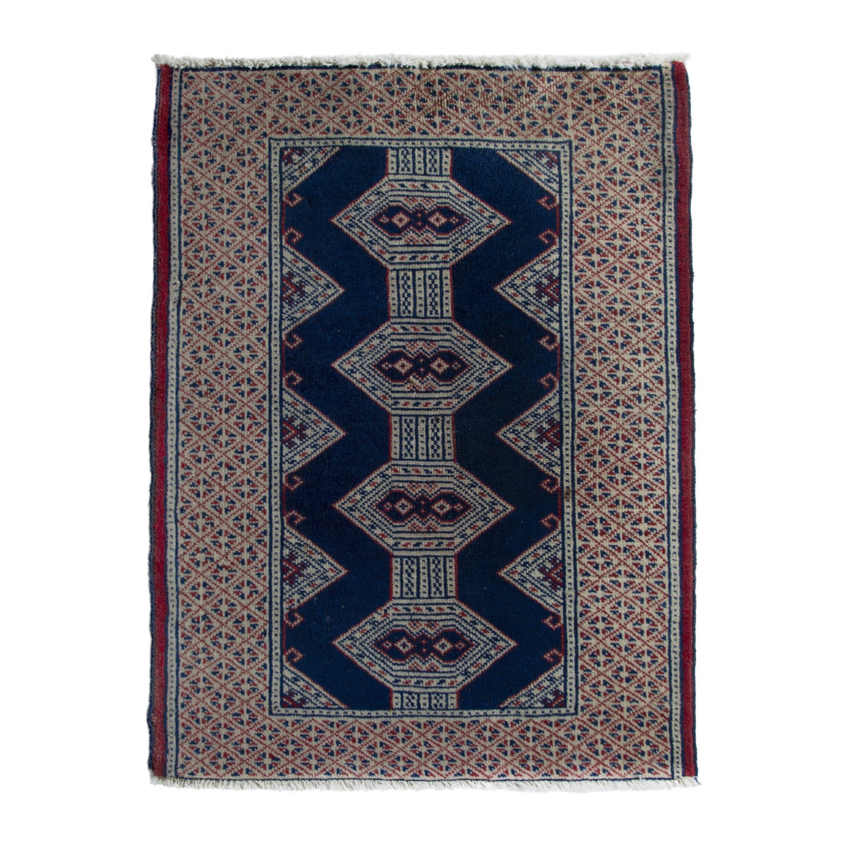 Persian Torkaman accent rug in navy and greige, 2'2" x 2'11"