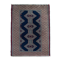 Persian Torkaman accent rug in navy and greige, 2'2" x 2'11"