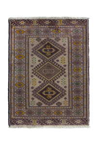 Persian Torkaman accent rug in cream and taupe, view 2 of 10