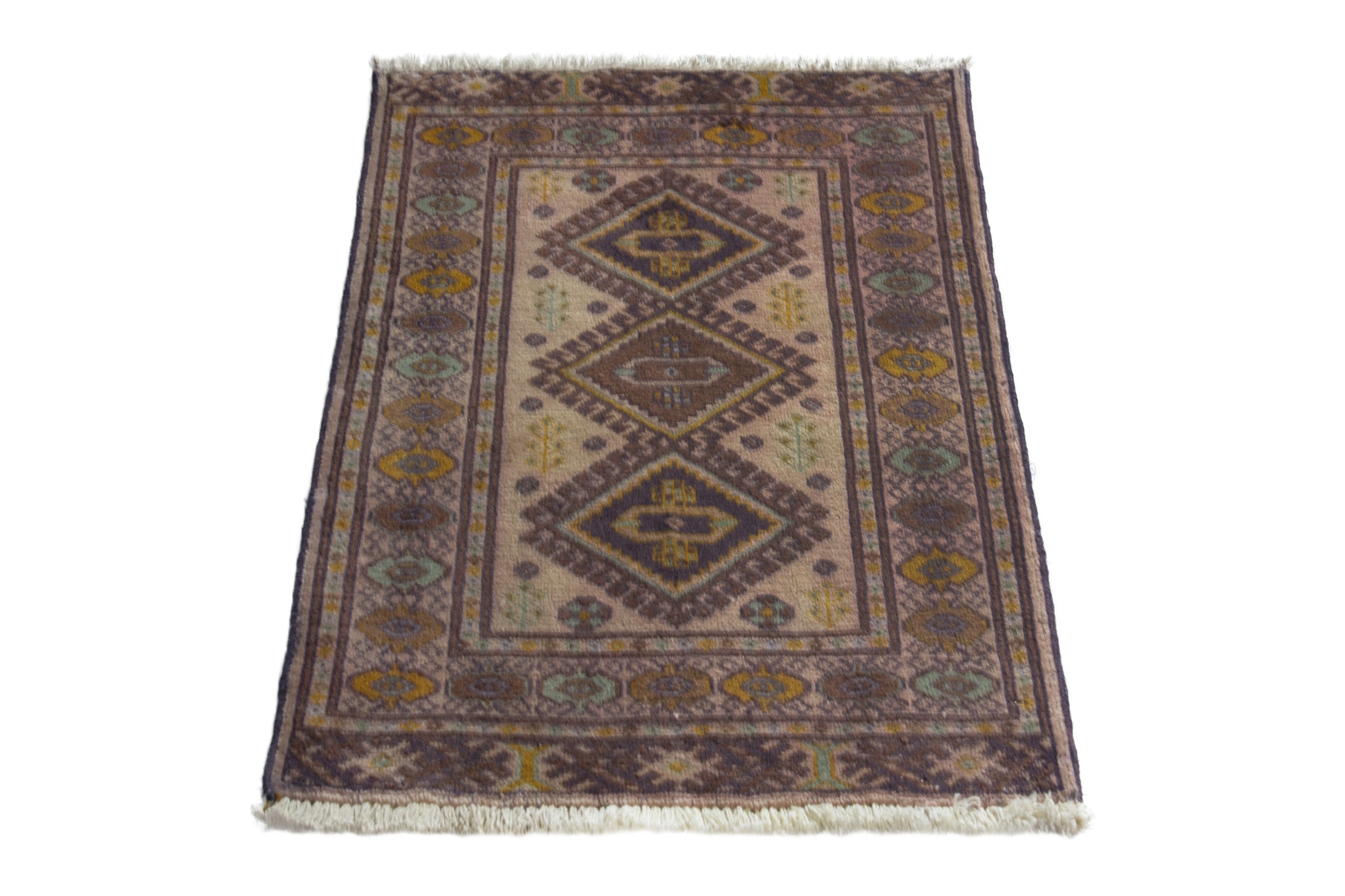 Persian Torkaman accent rug in cream and taupe, view 2 of 9