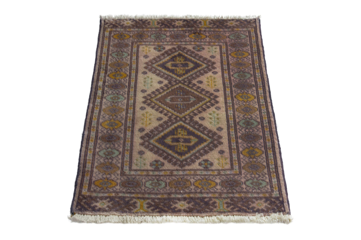 Persian Torkaman accent rug in cream and taupe, view 3 of 10