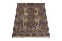 Persian Torkaman accent rug in cream and taupe, view 3 of 10